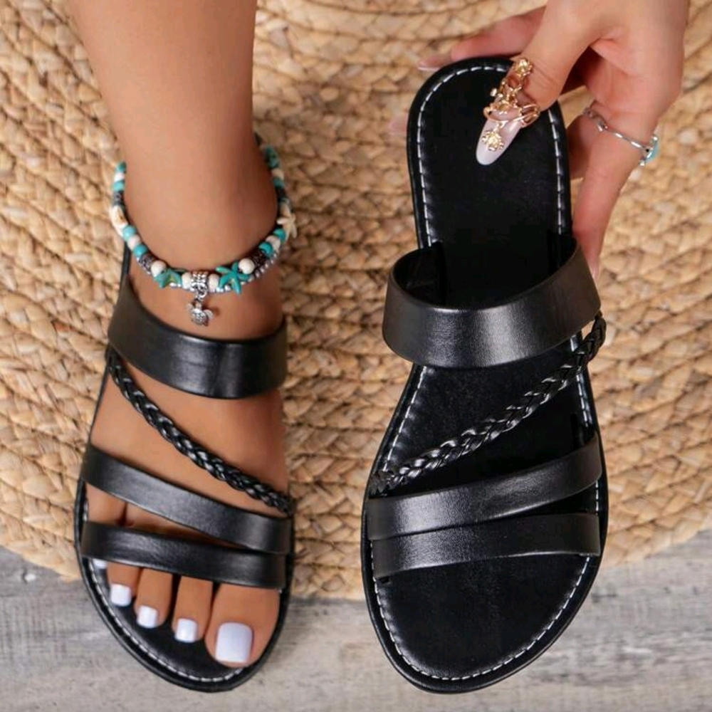 Black Braided Strap Sandals